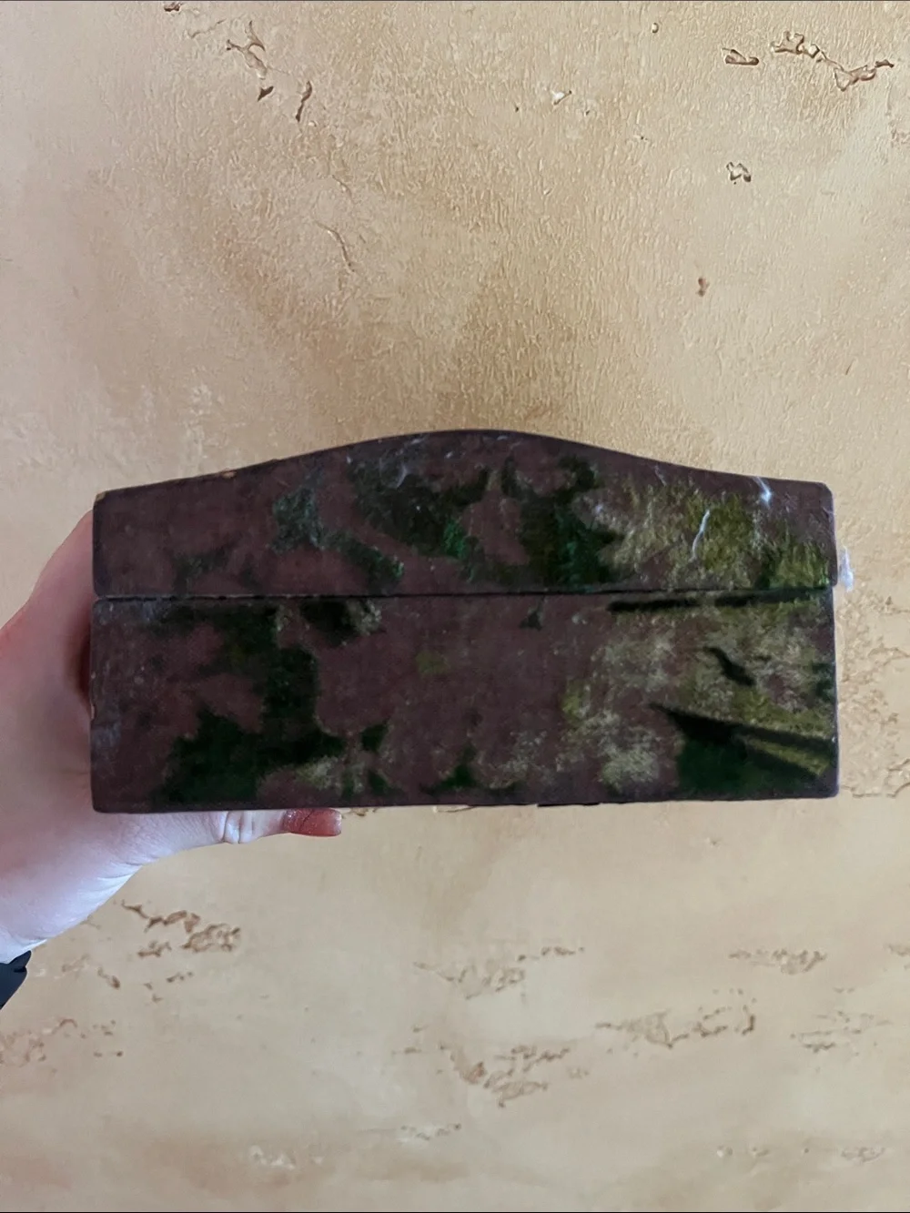 Vintage Ornate Floral Portrait Jewelry Box in Purple and Green